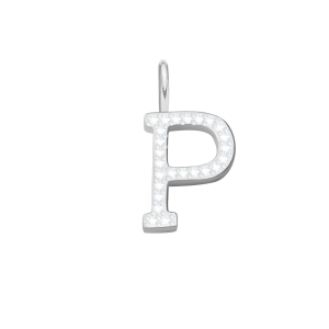 Literka P z cyrkoniami posrebrzana