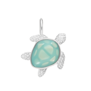 Zawieszka Żółw 2 cm, turkusowa emalia, posrebrzana