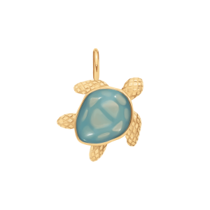 Zawieszka Żółw 1,5 cm, turkusowa emalia, pozłacana