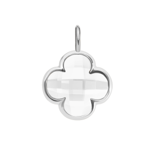 Zawieszka Mini Icons koniczyna z mlecznym kryształem, posrebrzana
