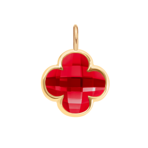 Zawieszka Mini Icons koniczyna z czerwonym kryształem, pozłacana