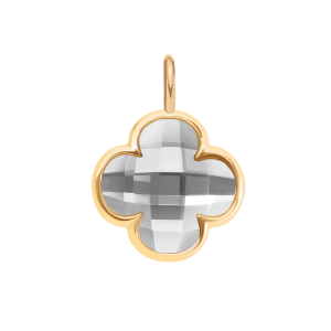 Zawieszka Mini Icons koniczyna z ciemnoszarym kryształem, pozłacana