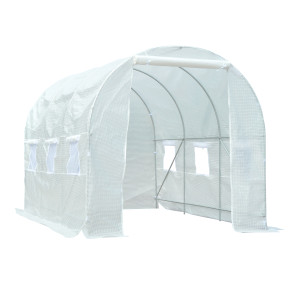 Outsunny Serra da Giardino a Tunnel 3.5x2x2m in PE Anti-UV con Porta e 6 Finestre Avvolgibili, Struttura in Metallo,Serra per Orto Bianco  Aosom Italy