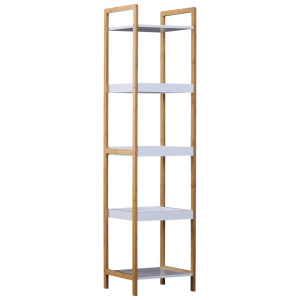 Homcom Scaffale Portaoggetti a 5 Ripiani in Bambù per Ingresso, Bagno e Ufficio, 32x30x130 cm, Bianco   Aosom Italy