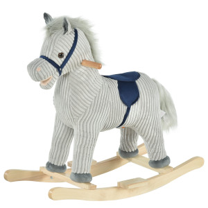 Homcom Cavallo a Dondolo in Peluche, Grigio, con Suoni, Gioco Affascinante per Bambini 3-6 Anni, 73x35x64cm Aosom