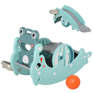 Homcom Cavallo a dondolo 3-in-1 per bambini,Scivolo Giocattolo  per bambini 3-5 anni, in HDPE, Verde Aosom