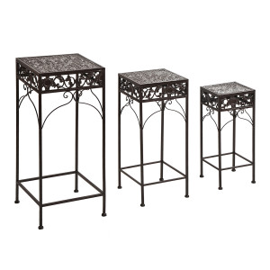Outsunny Set di 3 Sgabelli Supporto Piante in Ferro Marrone, Classico, per Interno e Esterno, Versatile e Decorativo Aosom