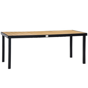Outsunny Tavolo da Giardino per 8 Persone in Alluminio, Tavolo da Esterno in Plastica per Terrazzo e Balcone, Nero e Color Legno