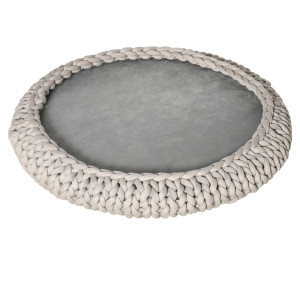 Pawhut Cuccia per Cani e Gatti Rotonda con Bordi Rialzati e Cuscino, Lettino per Cani Imbottito Effetto Velluto, Φ93x15cm, Grigia Aosom