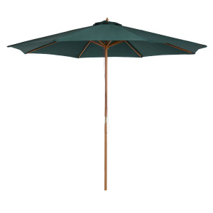 Outsunny Umbrelă de Grădină cu Deschidere cu Șnur, Stâlp din Lemn și Înveliș din Poliester, Ø300x250 cm, Verde Închis | Aosom Romania
