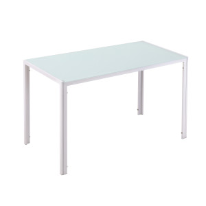 Homcom Tavolo Cucina Moderno Rettangolare in Vetro Temperato e Metallo per Soggiorno con Design Elegante e Stile Minimalista Colore Bianco Aosom