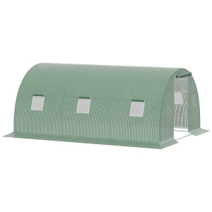 Outsunny Serra per Giardino a Tunnel con 6 Finestre e Porta a Cerniera in PE Anti-Raggi UV e Acciaio, Serra per Orto 450x300x200cm Verde   Aosom Italy