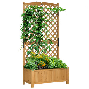 Outsunny Fioriera con Grigliato e Foro di Drenaggio in Legno d'Abete, Fioriera da Giardino con Base Rialzata, 90x45x180 cm, Giallo   Aosom Italy