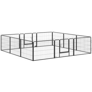 Pawhut Recinto per Cani e Animali Domestici con 12 Pannelli Modulabili in Acciaio e 2 Ingressi, 80x1.5x60cm, Nero Aosom