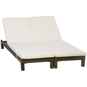 Outsunny Set 2 Lettini Prendisole in Rattan PE con Cuscino e Schienale 5 Reclinazioni, 196x60x22cm Aosom
