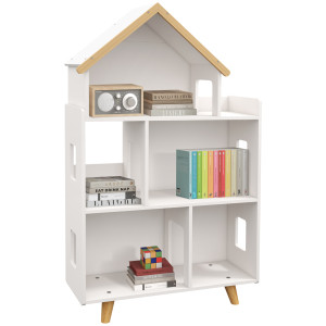 Zonekiz Libreria per Bambini 3-6 Anni a 3 Livelli per Libri e Giochi, in MDF e Legno di Pino, 65x25x108.5 cm, Bianco Aosom