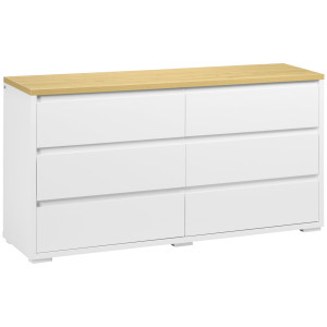 Homcom Cassettiera 6 Cassetti Moderna in Truciolato per Camera da Letto e Ingresso, 140x37x75cm, Bianco e Color Legno Aosom