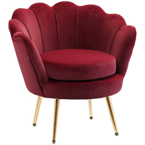 Homcom Poltrona Vintage di Design in Velluto Rosso Scuro, Poltroncina da Camera con Schienale Alto 76x67x74 cm   Aosom Italy