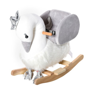 Homcom Cavallo a dondolo stile cigno seduta imbottita con suono 3 LR44 batterie per bambini 18-36 mesi bainco grigio Max.carico 40kg Aosom