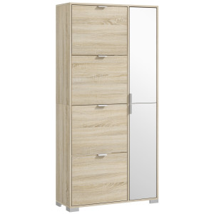 Homcom Scarpiera con Specchio per 16 Paia di Scarpe, 4 Cassetti a Ribalta e 2 Armadietti, 82x30x168cm, Rovere