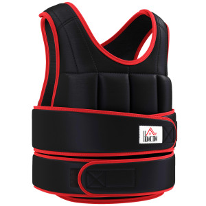 Homcom Giubbotto Zavorrato 20kg Unisex 38 Pesi Singoli, Imbottitura, Chiusure con Velcro, Nero e Rosso Aosom