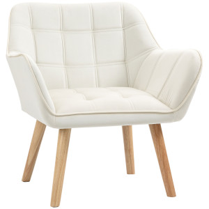 Homcom Poltrona Design Scandinava in Legno ed Effetto Velluto Crema, per Soggiorno o Ufficio, 68.5x61x72.5 cm Aosom