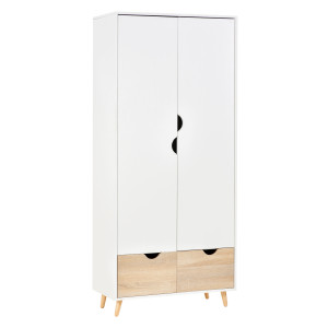 Homcom armadi economici armadietto elegante con ripiano attaccapanni 2 cassetti armadio cameretta con 2 ante 80x40x180 cm, bianco   Aosom Italy