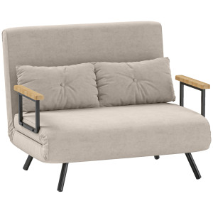 Homcom Divano Letto 3 in 1 in Tessuto Effetto Velluto con Schienale Regolabile e 2 Cuscini, 102x73x81 cm, Bianco Crema   Aosom Italy
