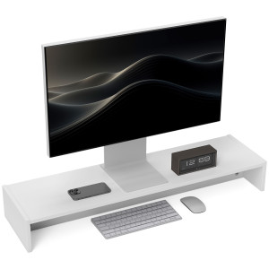 Homcom Supporto per Monitor in Legno da Scrivania con 2Vani Contenitore in Legno, Ergonomico, per Laptop, Computer 100x27x15 cm, Bianco  Aosom Italy