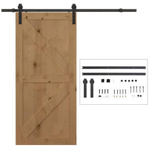 Homcom Binario per Porta Scorrevole Kit Accessori con Binario e Rulli Tappi in Stile Rustico Portata 90kg Acciaio al Carbone Nero Aosom