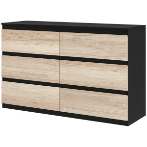 Homcom 6 Cassetti con Guide in Metallo per Camera da Letto in Legno, 120x39x75 cm, Nera e color Legno   Aosom Italy
