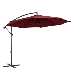 Outsunny Ombrellone da Esterni Rosso Scuro, Struttura Acciaio, Poliestere Impermeabile Anti-UV, Φ300x250cm, Comfort e Durabilità Aosom