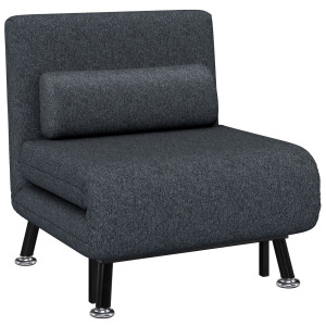 Homcom Poltrona Letto Moderno 3 in 1 con Schienale Regolabile e Cuscino imbottitura, in Tessuto Effetto Lino e Acciaio, Grigio Scuro   Aosom Italy