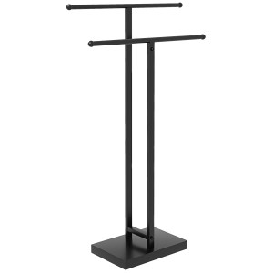 Homcom Porta Asciugamani a Terra Autoportante per Bagno a 2 Barre in Metallo, 50x18.5x85cm, Nero