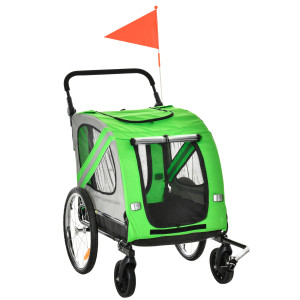 Pawhut Rimorchio Bici e Passeggino per Cani 2 in 1 in Acciaio e Tessuto Oxford con Catarifrangenti, Verde   Aosom Italy