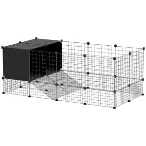 Pawhut Gabbia per Animali Piccoli Modulabile con Casette Rialzate per Porcellini d'India e Ricci, Nero