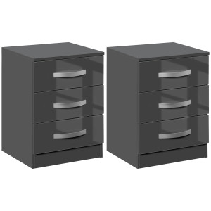 Homcom Set 2 Comodini Moderni con 3 Cassetti e Maniglie in Metallo, Comodini di Design in Legno, 40x36x56 cm, Grigio   Aosom Italy