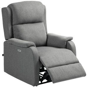 Homcom Poltrona Reclinabile con Poggiapiedi e USB, Sedia fino a 160 ° in Tessuto Effetto Lino, 77x91x106 cm, Grigio Scuro   Aosom Italy