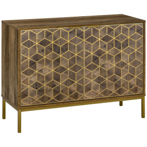 Homcom Mobile da Ingresso e Salotto in Legno a 2 Ante, Credenza Moderna con Decori Dorati e Gambe in Acciaio, 99x39x75.5cm