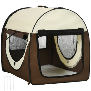 Pawhut Trasportino Pieghevole per Cani e Gatti, Porta e Finestre in Rete, Tessuto Oxford, Viaggi Sicuri, 70x51x59cm - Marrone Aosom