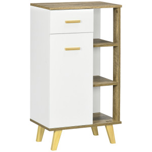 Kleankin Mobile Bagno Moderno con Armadietto ,Mobile con Multiuso Cassetto e Ripiani in Legno, 50x30x89cm, Bianco Aosom Italy