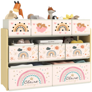 Aiyaplay Mobile Portagiochi per Bambini a 3 Livelli con 9 Contenitori in Tessuto, 93x30x70 cm, Giallo