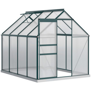 Outsunny Serra da Giardino con porta scorrevole, tetto inclinato con grondaie, in Metallo e Alluminio, Anti-UV, 190x253x199cm, Verde   Aosom Italy