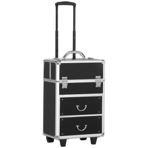 Homcom Trolley Valigetta Porta Trucchi Professionale, Blocco con 2 Chiavi e Ruote, Nero 36x23x52cm Aosom