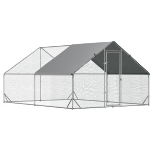 Pawhut Pollaio da Giardino con Telaio Zincato, Copertura Impermeabile e Rete Esagonale, 3x4x2m, Argento   Aosom Italy