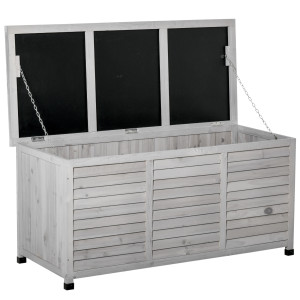Outsunny Panca Contenitore in Legno di Abete, Cassapanca da Esterno con Piedini Antiscivolo 127x56x60cm, Grigio Aosom