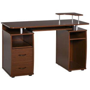 Homcom Scrivania Moderna Porta PC in Legno con Cassetti, Mensola Estraibile e Porta Tastiera, 120x55x85cm, Marrone Aosom