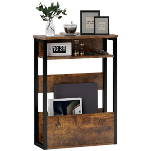 Homcom Tavolino da Soggiorno in Stile Industriale con 2 Ripiani, in Legno e Metallo, 46x18x58.5 cm, Marrone