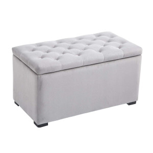 Homcom Cassapanca Portaoggetti Multiuso con 2 Sgabelli Pouf in Velluto, Grigio Perla Aosom