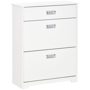 Homcom Scarpiera Salvaspazio Moderna in Legno, 2 Cassetti con Mensola Regolabile per 16 Scarpe e Cassetto Piccolo, 70x29x92 cm, Bianco   Aosom Italy